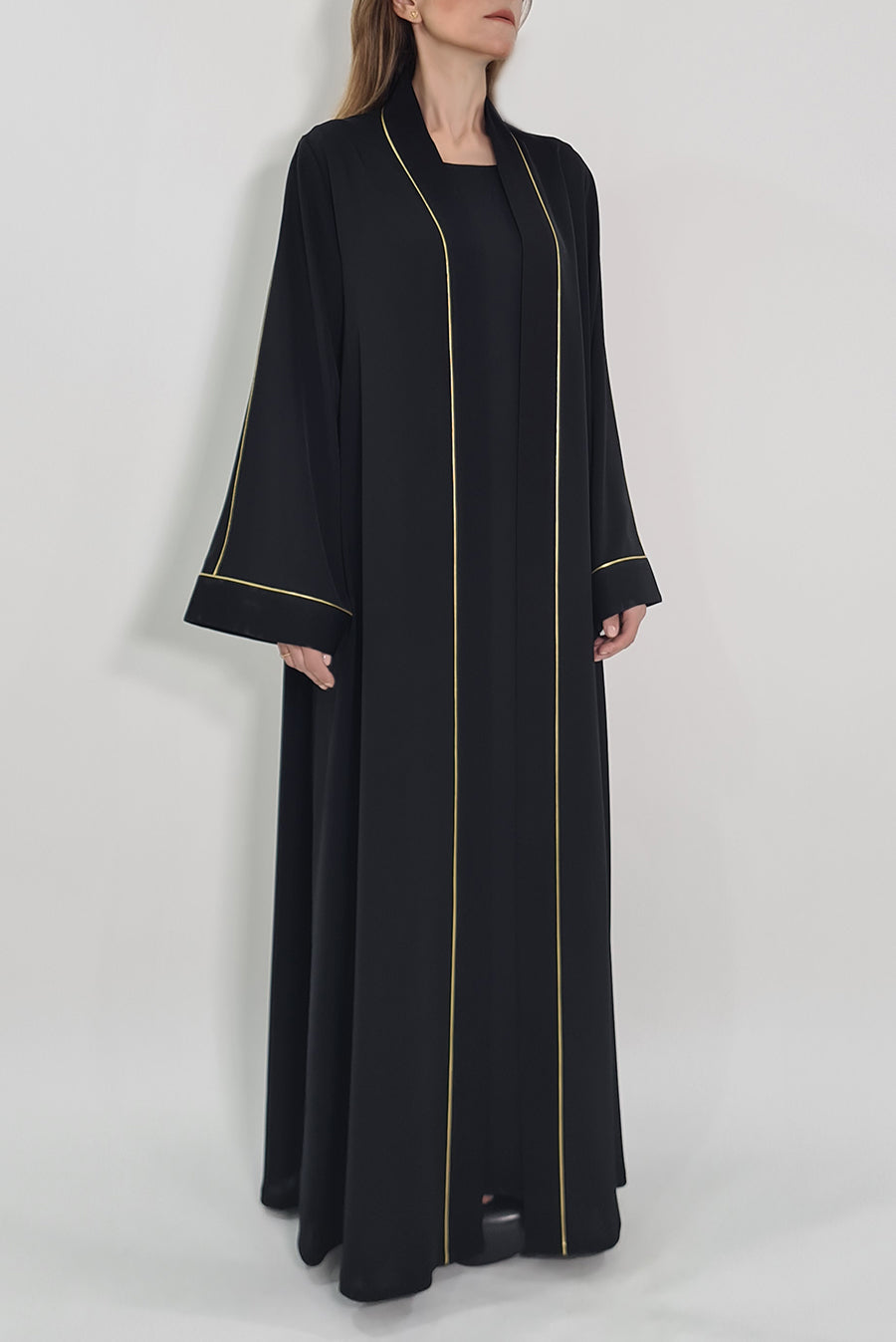 Flowy Gold-Trim Black Abaya