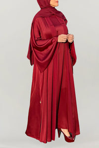 Cheerful Red Silk Abaya Set