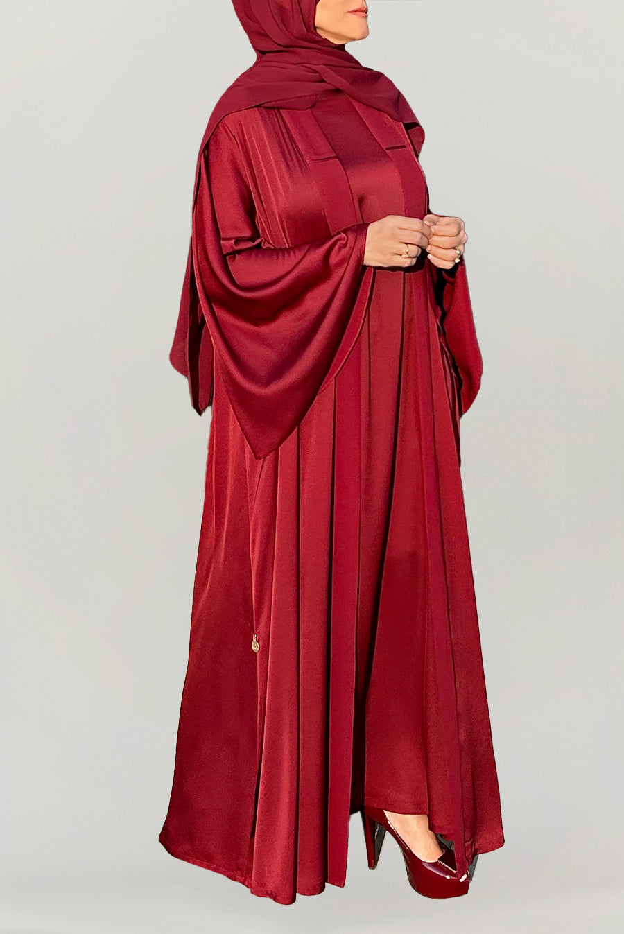 Cheerful Red Silk Abaya Set