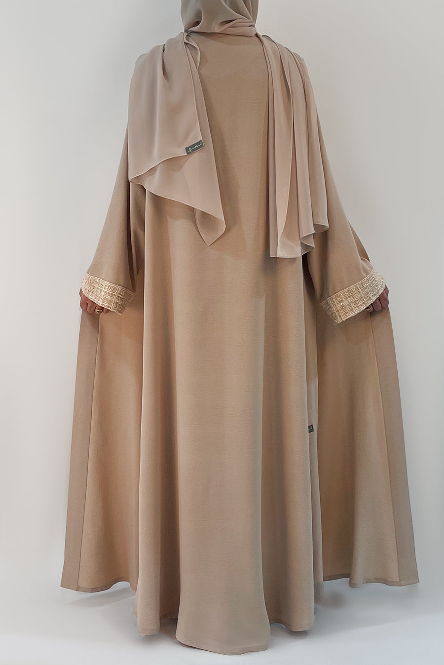 Detailed Sand Beige Evening Abaya