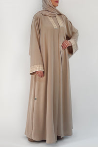 Detailed Sand Beige Evening Abaya