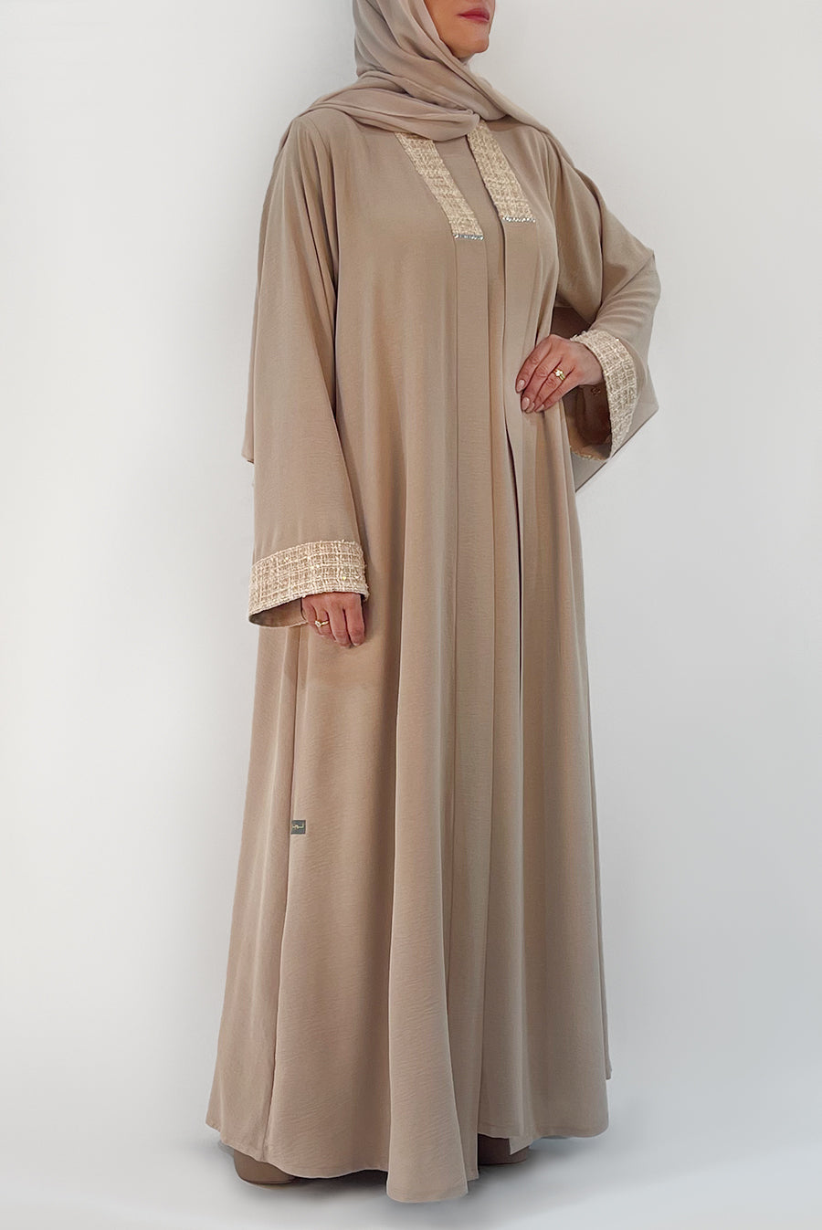 Detailed Sand Beige Evening Abaya
