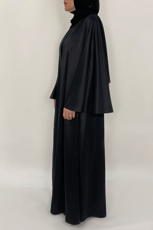 Shiny Black Flared Abaya - thowby - dubai designer abayas