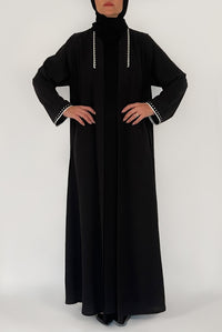 White-Embroidered Black Abaya