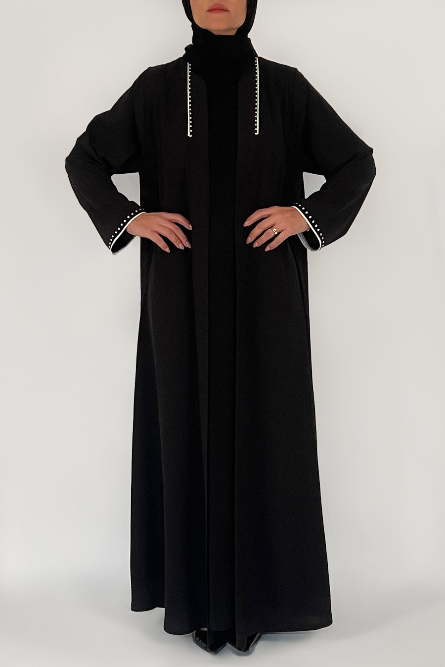 White-Embroidered Black Abaya