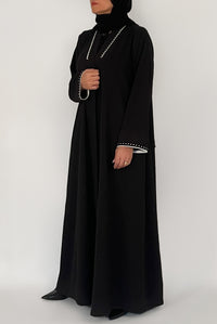 White-Embroidered Black Abaya