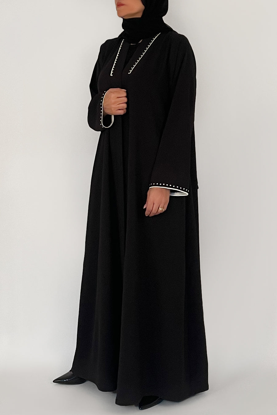 White-Embroidered Black Abaya