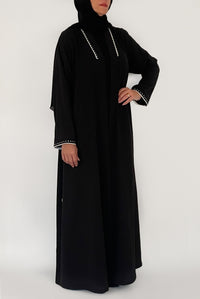 White-Embroidered Black Abaya