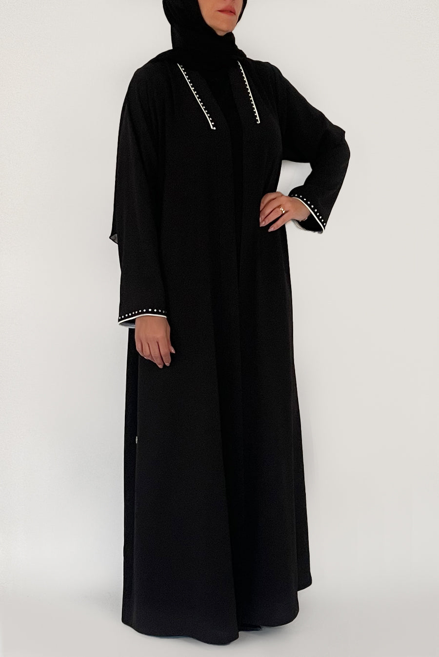 White-Embroidered Black Abaya