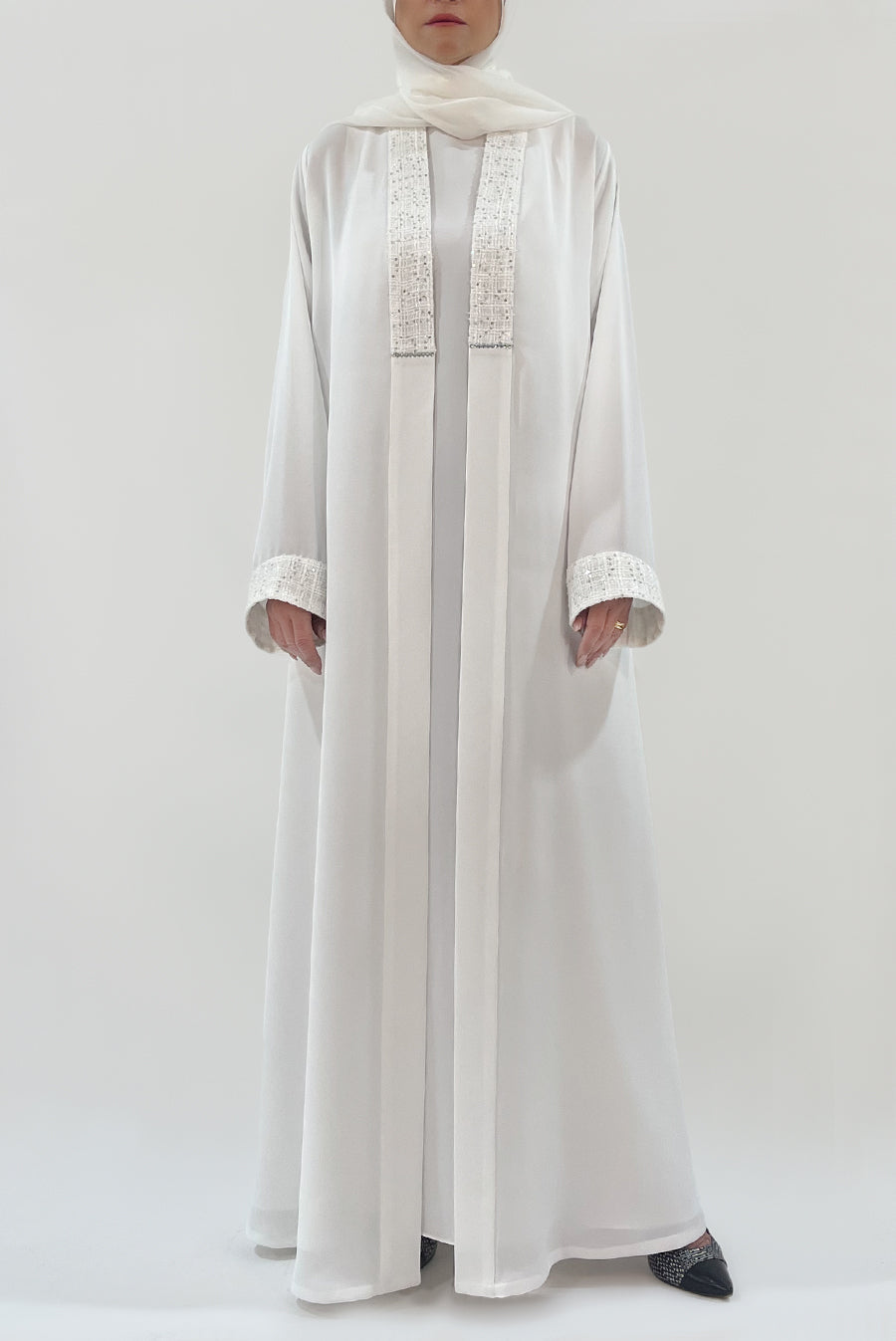 Luxurious Embroidered White Abaya