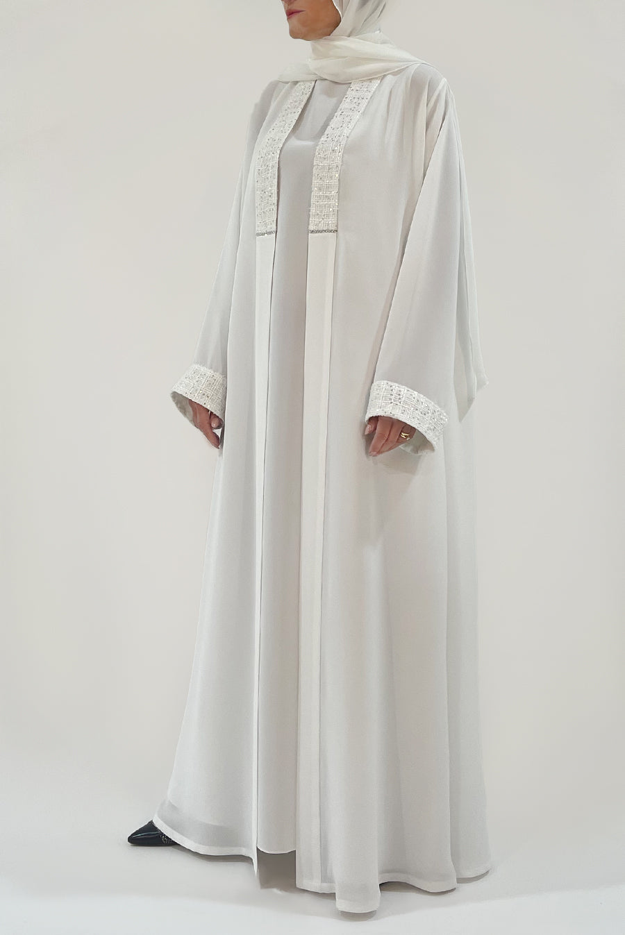Luxurious Embroidered White Abaya