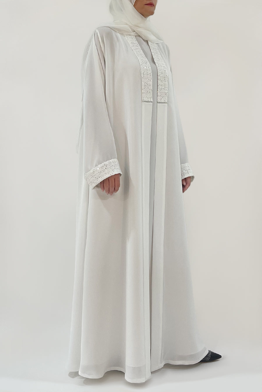 Luxurious Embroidered White Abaya