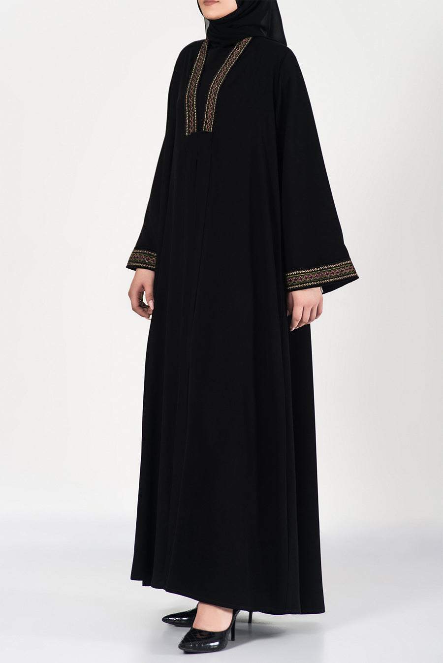 Color-Embroidered Black Abaya