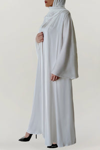 Premium Pearl White Silk Abaya