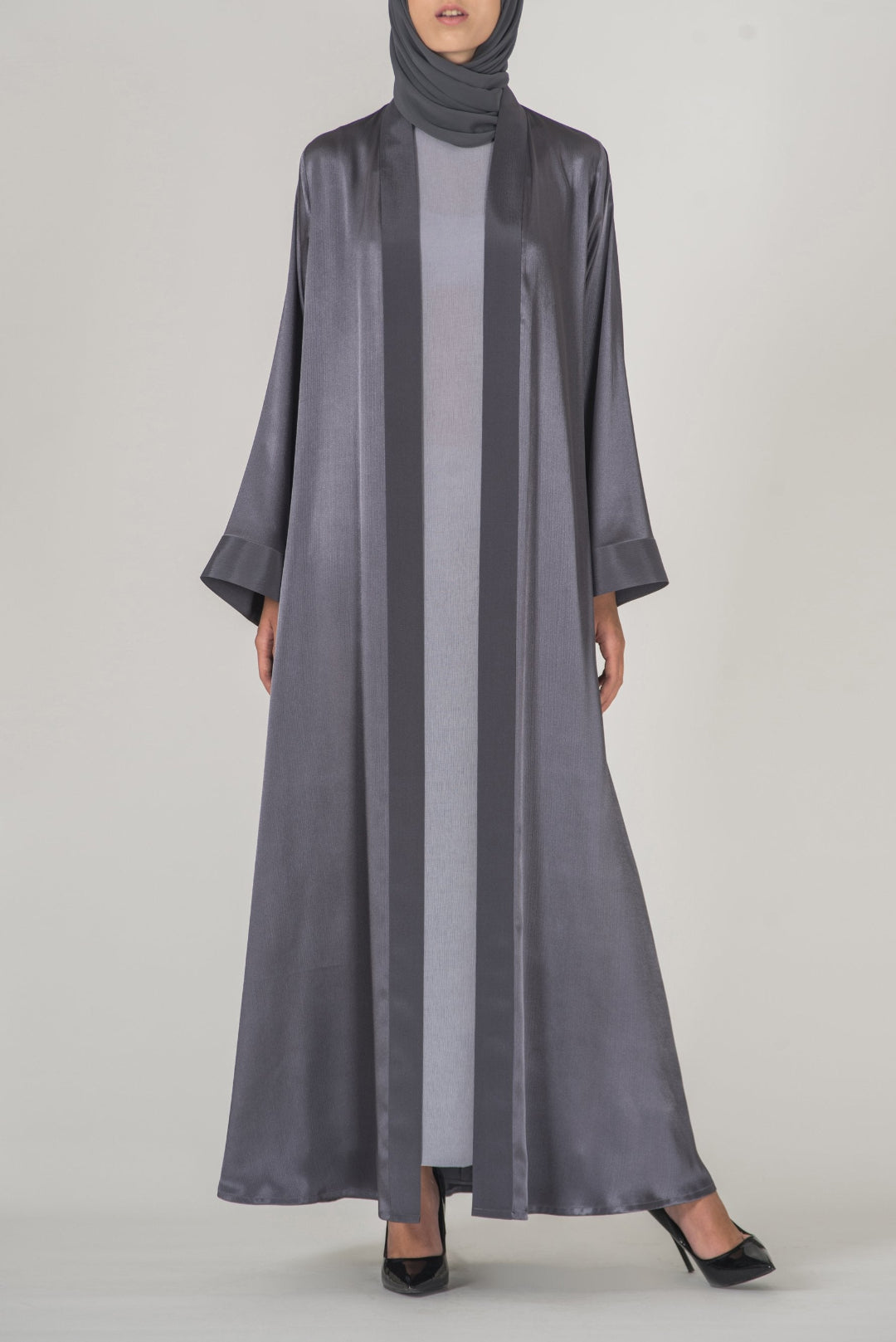 Satin Grey Evening Abaya
