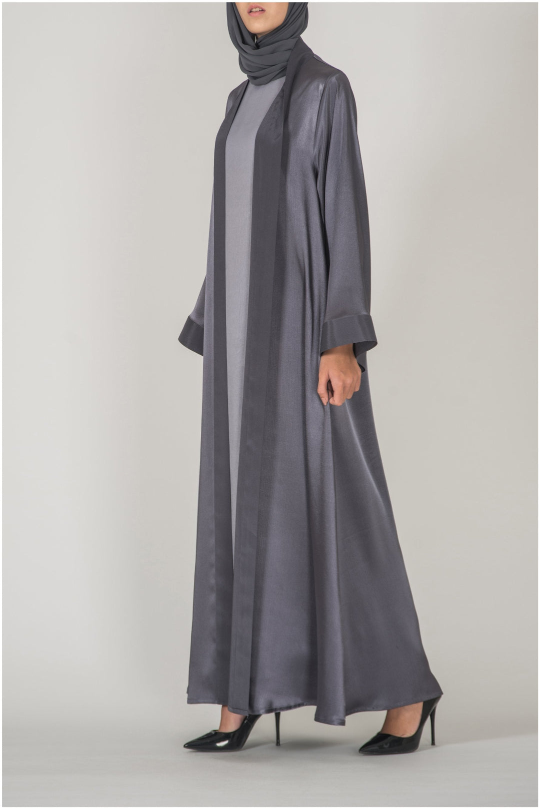 Satin Grey Evening Abaya