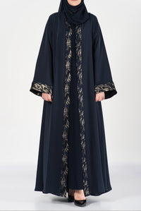 Luxurious Detailed Navy Blue Evening Abaya