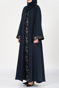 Luxurious Detailed Navy Blue Evening Abaya