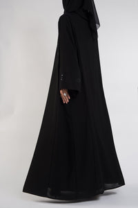 Flared Collar-Embroidered Black Abaya