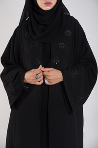 Flared Collar-Embroidered Black Abaya