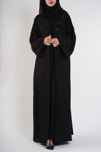 Flared Collar-Embroidered Black Abaya