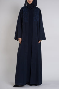 Stitched Navy Blue Linen Abaya
