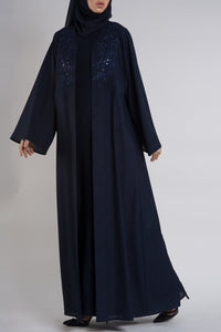 Stitched Navy Blue Linen Abaya