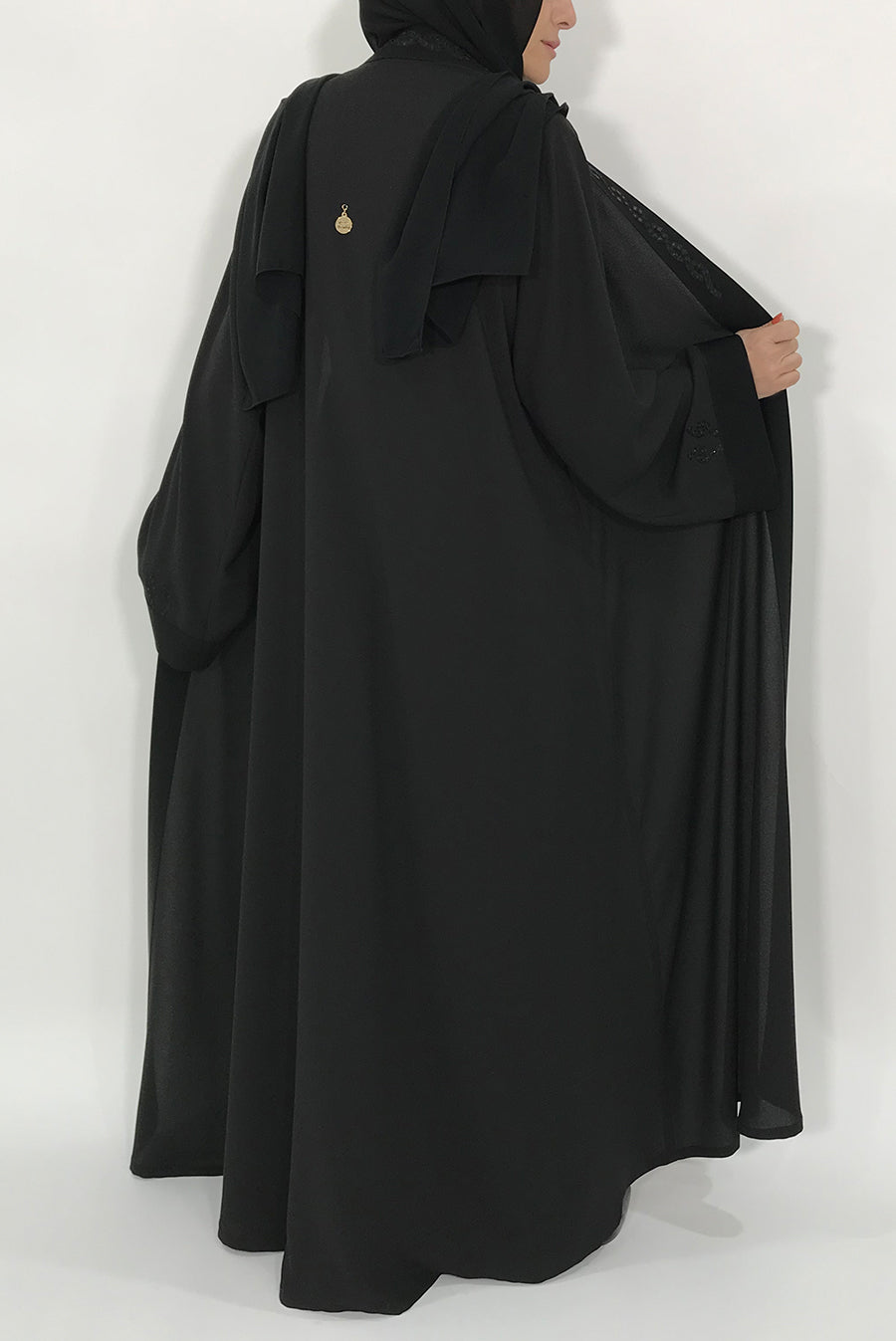 Beaded-Trim Black Abaya