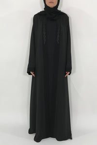 Beaded-Trim Black Abaya