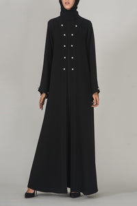 Buttoned-Collar Black Abaya
