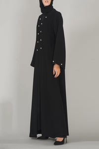 Buttoned-Collar Black Abaya