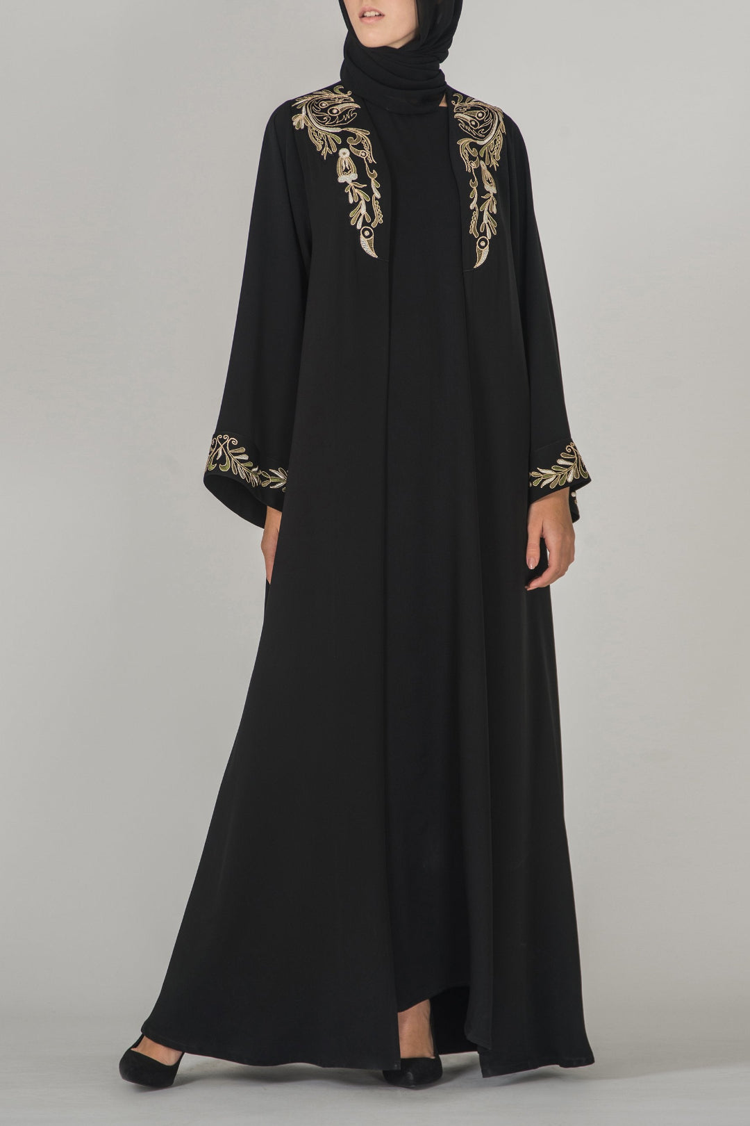 Gold-Embroidered Black Abaya