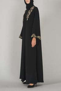 Gold-Embroidered Black Abaya