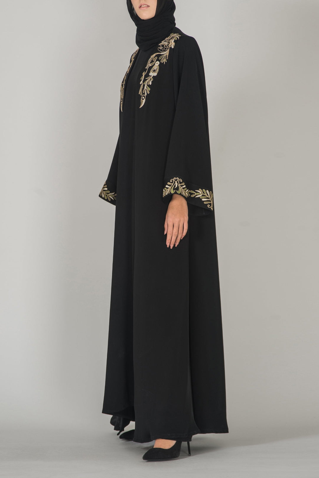 Gold-Embroidered Black Abaya