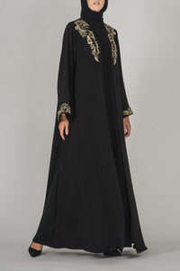 Gold-Embroidered Black Abaya