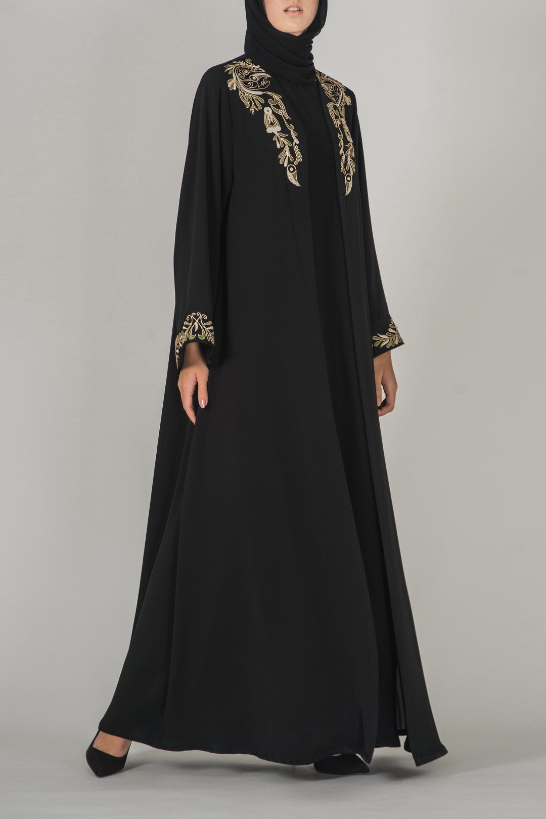 Gold-Embroidered Black Abaya