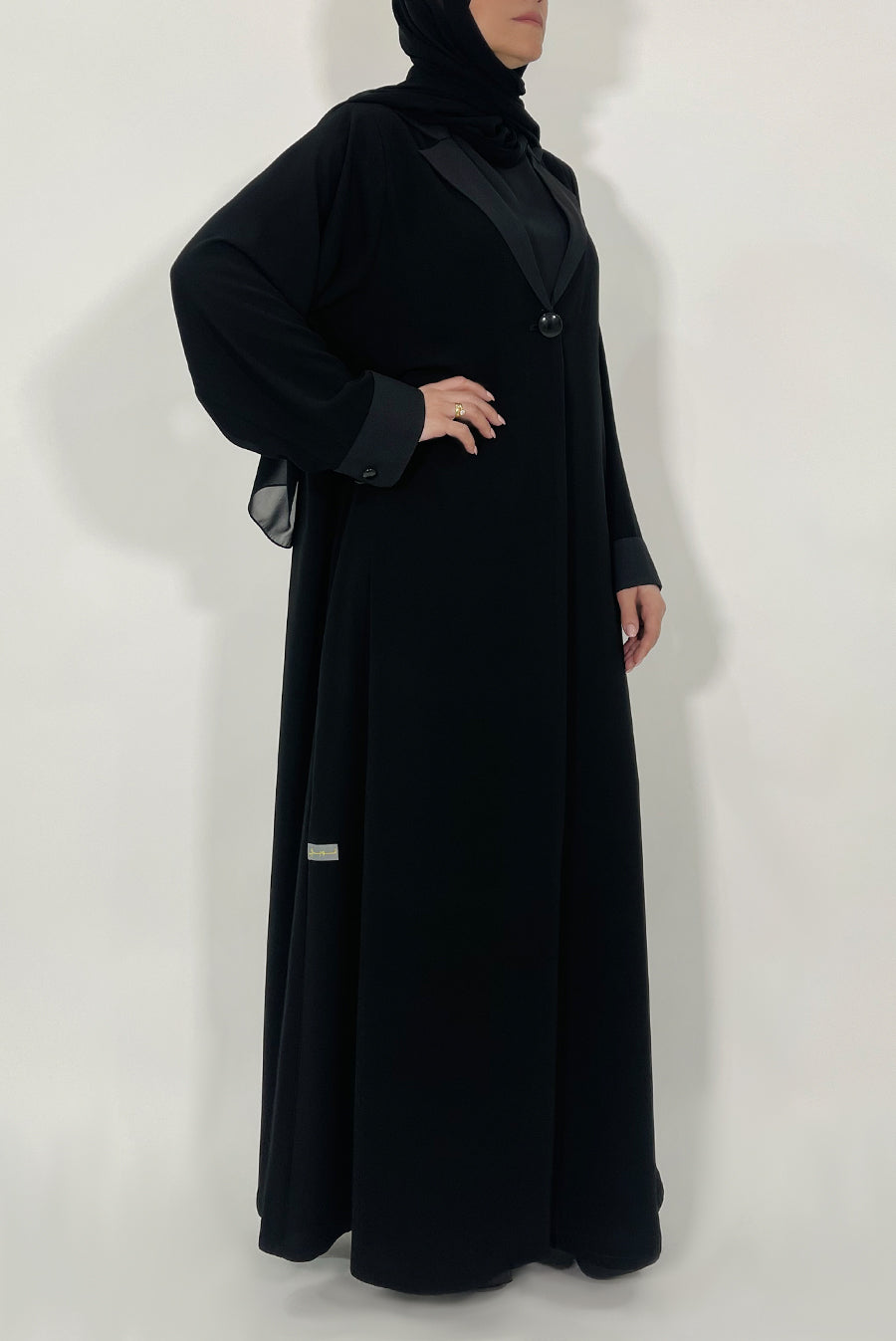 Collared Buttoned Black Abaya