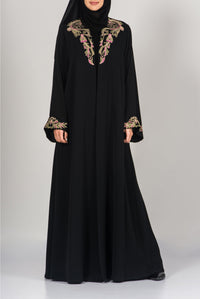 Color-Embroidered Black Abaya