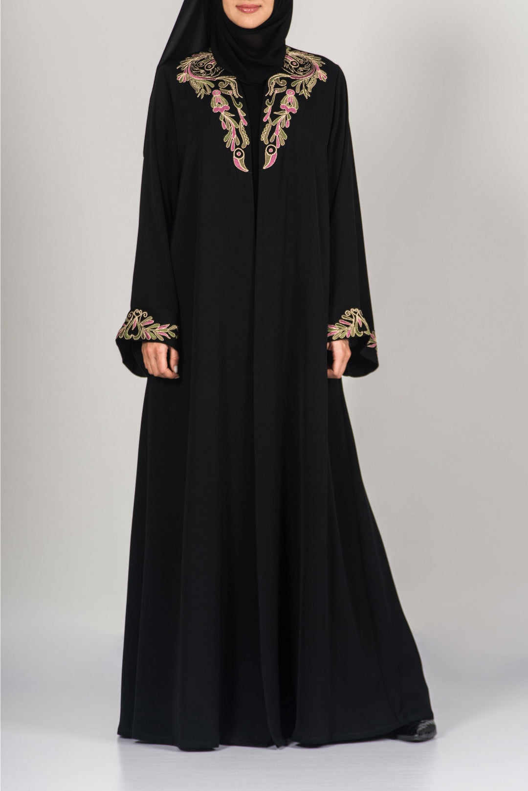 Color-Embroidered Black Abaya