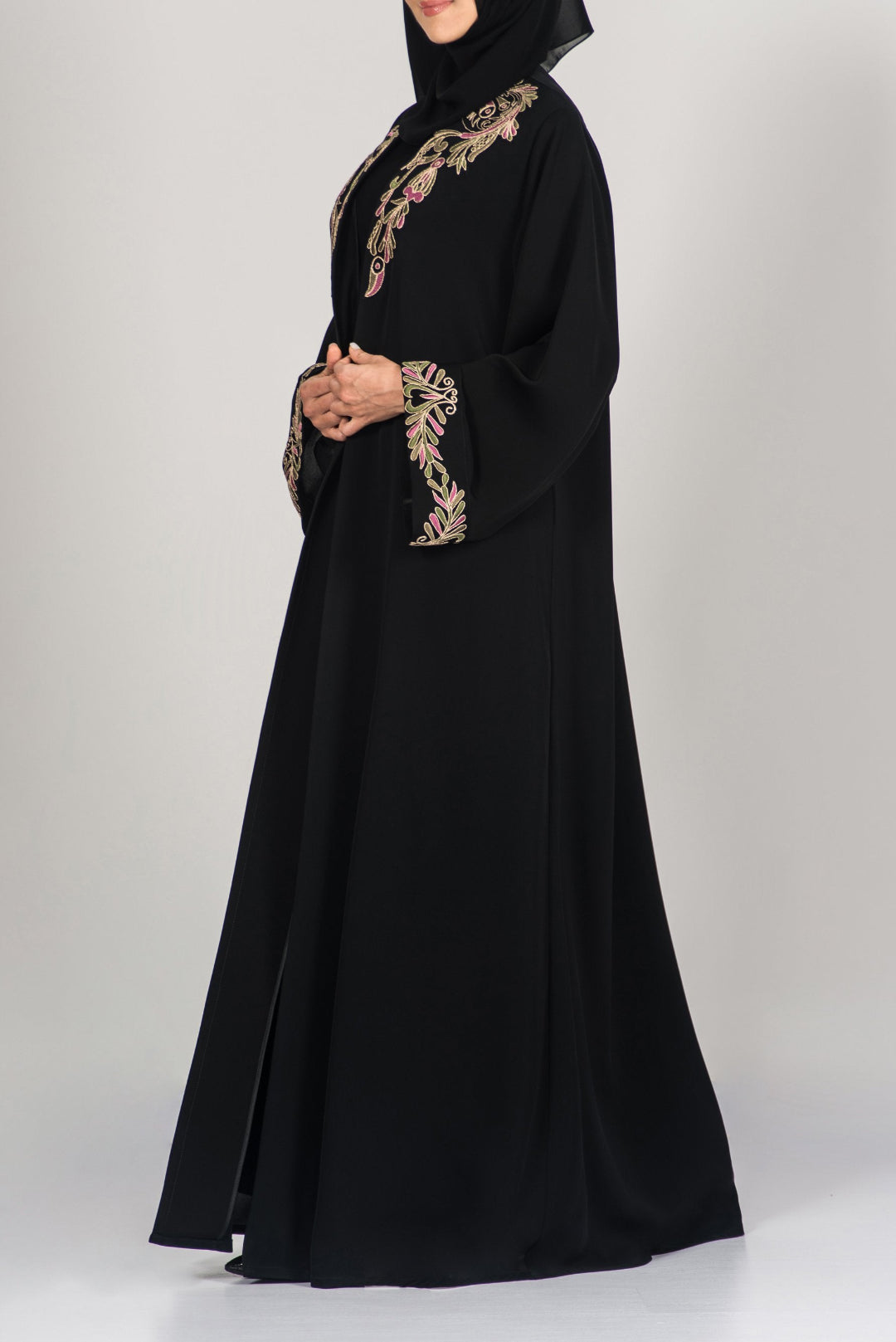 Color-Embroidered Black Abaya