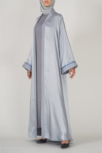 Detailed Satin Silver Evening Abaya