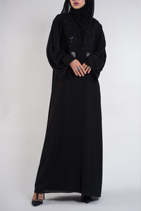 Classy Stitched Black Linen Abaya