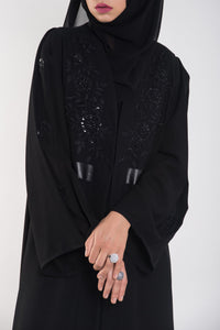 Classy Stitched Black Linen Abaya
