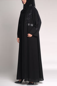 Classy Stitched Black Linen Abaya