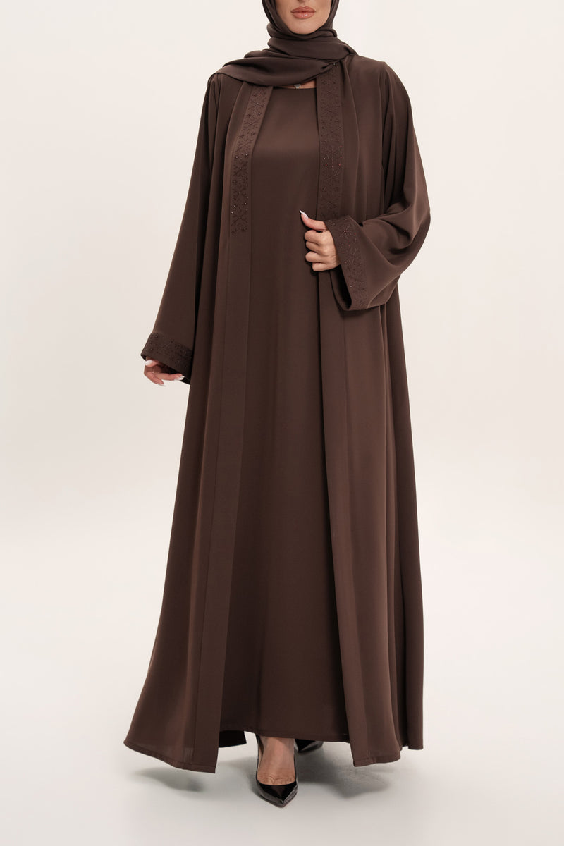 Classic Brown Hand-Embroidered Abaya Set 