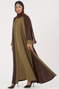brown and olive abaya on a white background