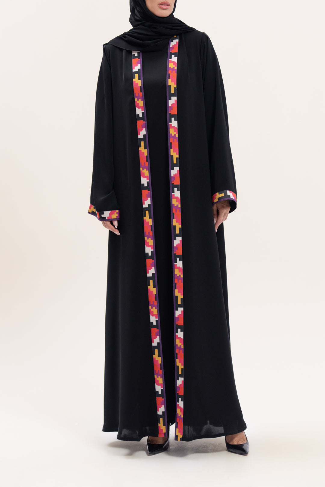 Stylish Vibrant Details Black Abaya Set