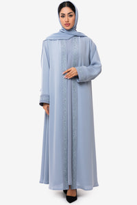 Light Sky-Blue Embroidered Abaya Set