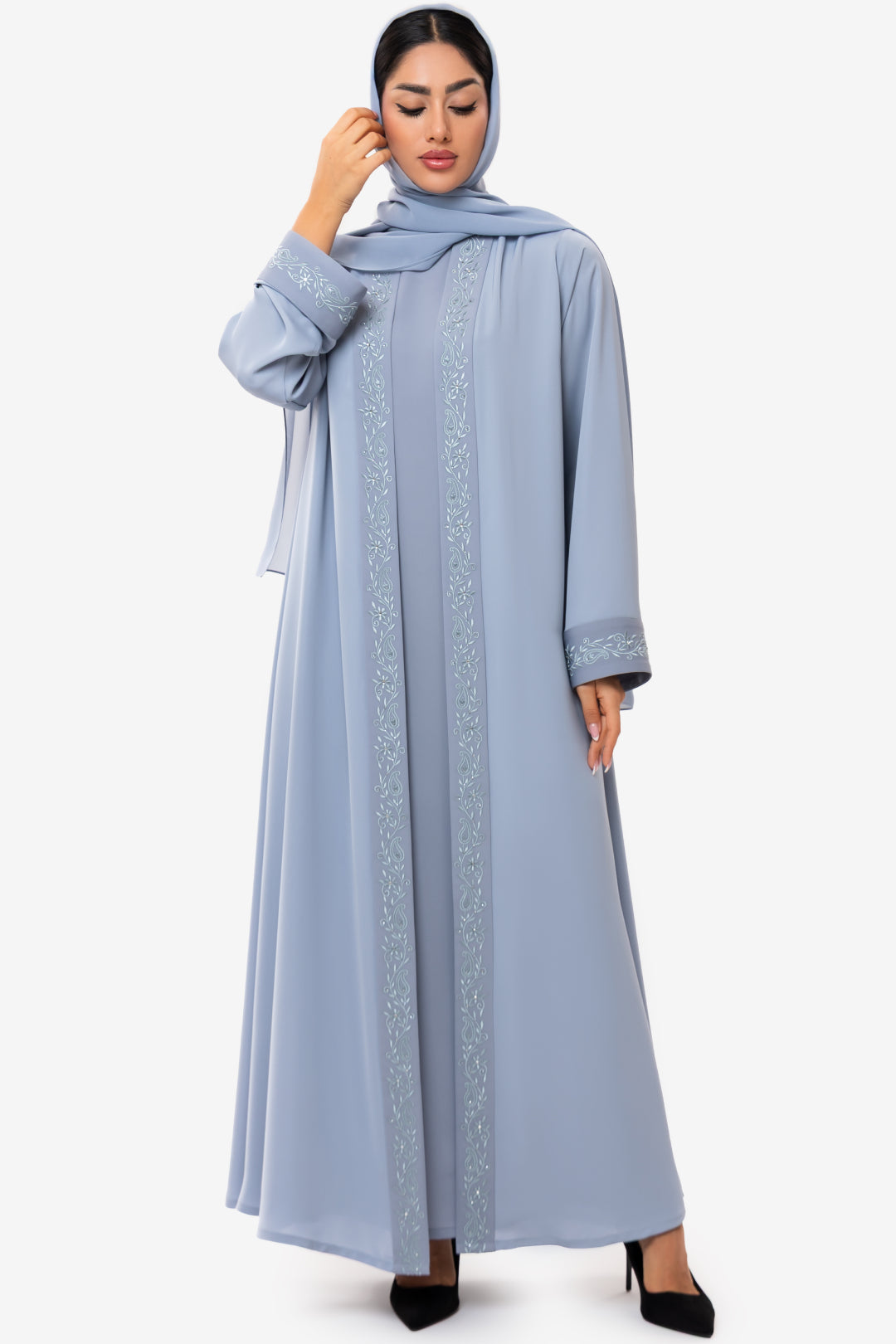 Light blue abaya with Luxury patterns