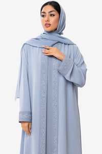 Light Sky-Blue Embroidered Abaya